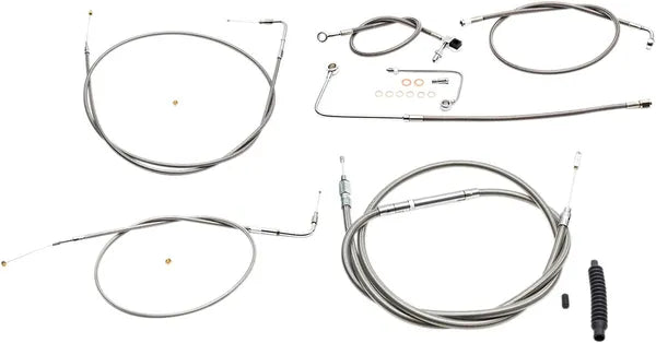Harley Davidson FLS [LA CHOPPERS] - Standard rustfritt stål dekket styrekabel/bremseledningssett