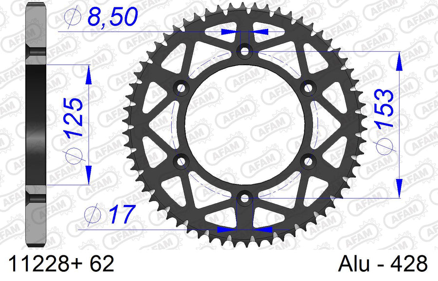 HM CR-F 125 X [2009-2010] - AFAM selvrensende aluminium tannhjul 428 med 62 tenner