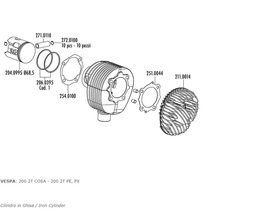 Vespa PX E GS 200 [1987-1998] - Sylindersett - Ø68,5mm