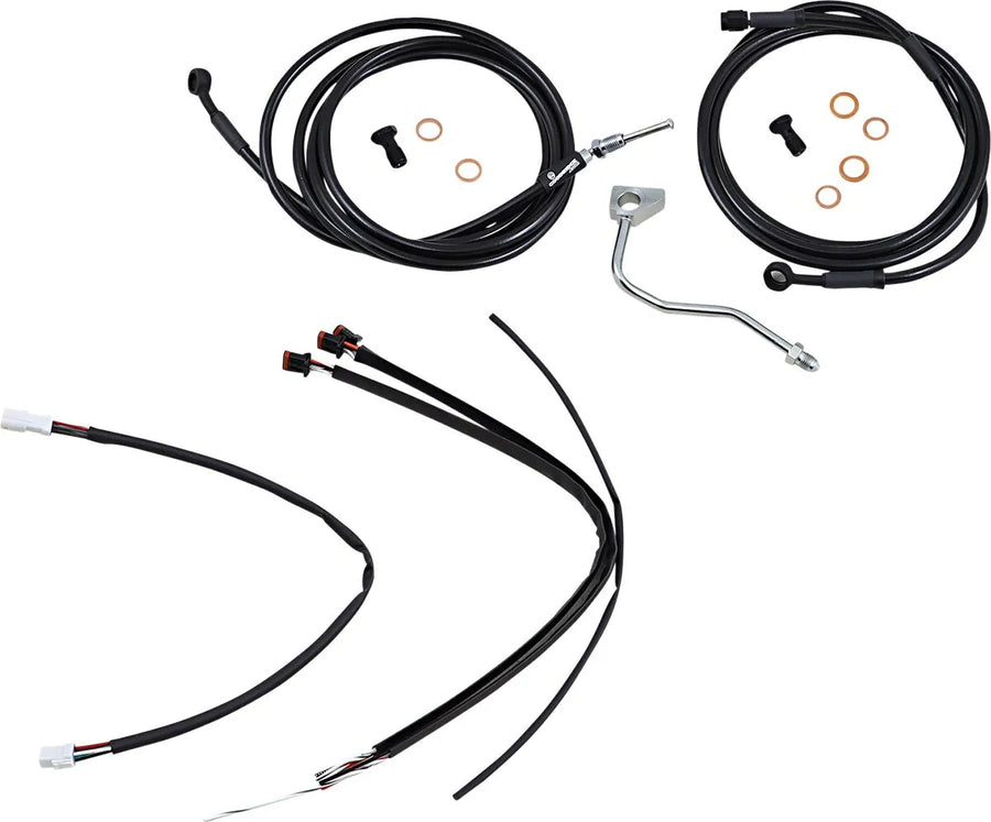 harley davidson flhrxs [BURLY BRAND] - Komplett svart vinyl styrekabel/linjesett for apehenger