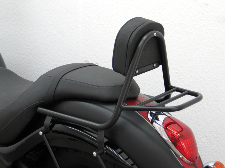 Kawasaki VN 900 Custom [2007-2017] - Sissy bar laget av rør med puter og bagasjestativ, svart
