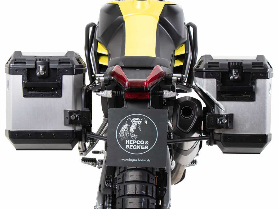 Aprilia Tuareg 660 [2025-2026] - Pannier rack sett Cutout svart inkl. Xplorer Cutout sekksett i sølv