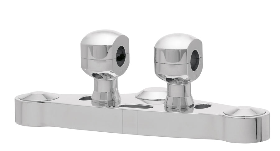 Aluminiumsstiger for styret med 25-aluminiumsriser for styrer med 25,4 mm (1 ') Ø, 50 mm høy, polert. Med 1/2 ″ UNC -tråd.