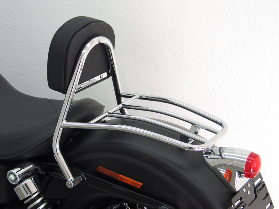 Harley Davidson Dyna Street Bob (FXDB) 2009-2013 [2009-2013] - Rider Sissy Bar med pute og bagasjehylle