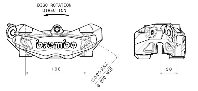 Ducati Hypermotard 939 [BREMBO] - M4 venstre bremsekaliper foran svart Ø32mm