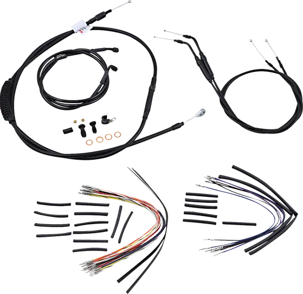 Harley Davidson Fxdwg [BURLY BRAND] - Komplett svart vinyl styrekabel/linjesett for apehenger