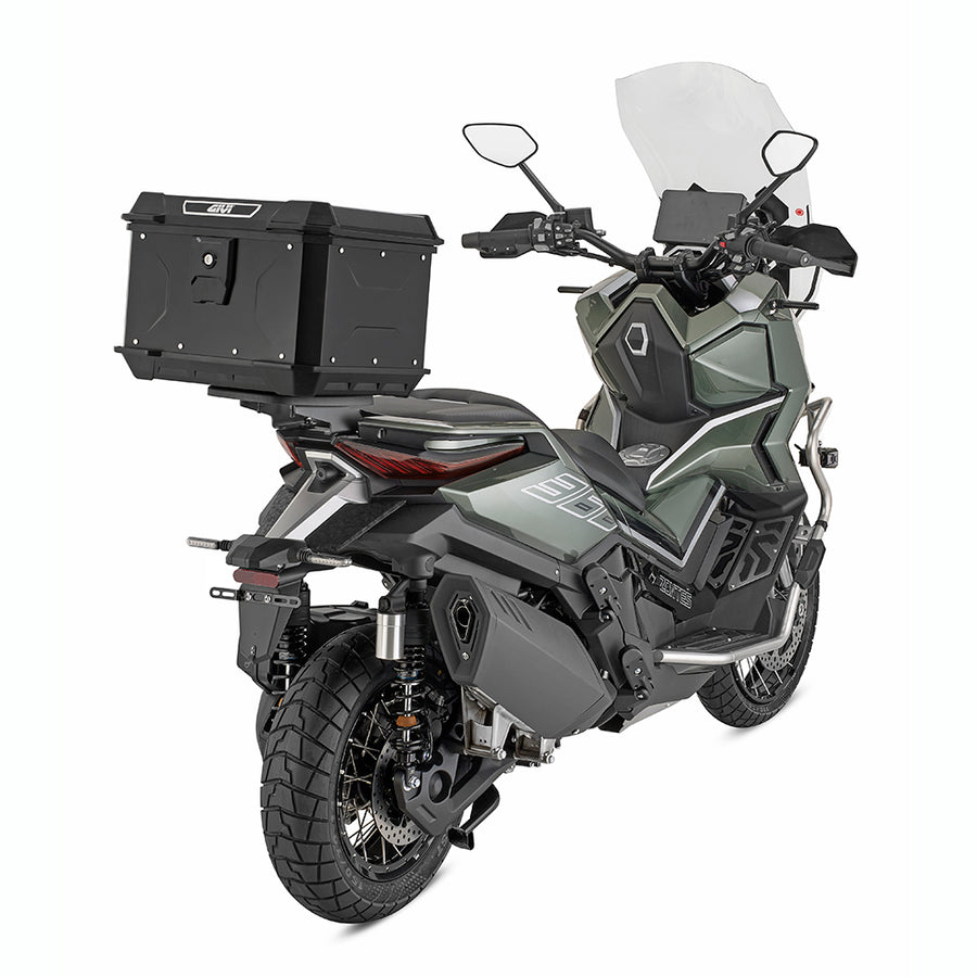 ALPINA Monolock toppkoffert laget av aluminium, svart - 44 liter, med universalplate og monteringssett