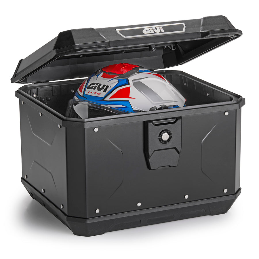 ALPINA Monolock toppkoffert laget av aluminium, svart - 44 liter, med universalplate og monteringssett