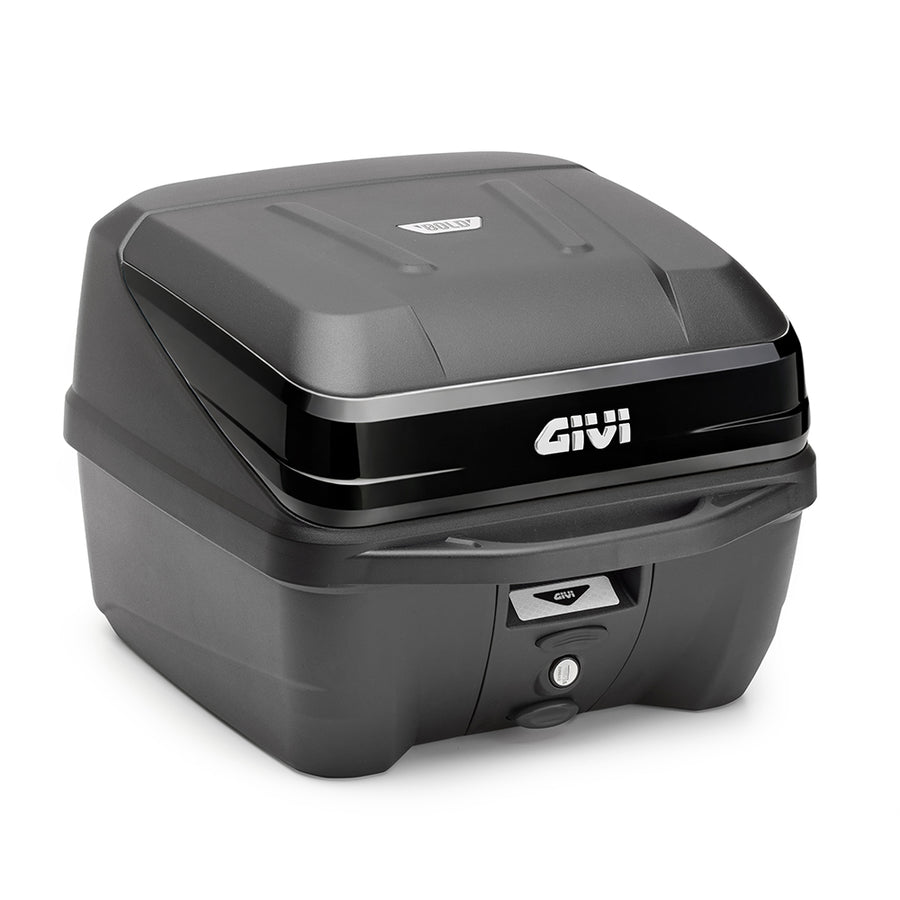 B32 Monolock toppkoffert, svart, med plate - med blank svart innsats, 32 liter