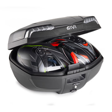 E46NT2 Monolock Topcase mit Universalplatte – schwarz, mit silberfarbenen Reflektoren