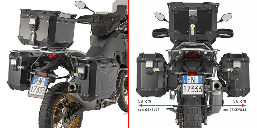 Kove X Pro 800 [GIVI] - sideholder i stålrør PL ONE-FIT med sideforskyvning til høyre for Trekker Outback