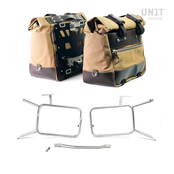 BMW R nineT 1200 Urban G/S (hoher Auspuff) [2017-2023] - Paar Cult-Seitentaschen aus Canvas 40L - 50L + Paar Aluminiumplatten + Atlas NineT Aluminium Taschenrahmen