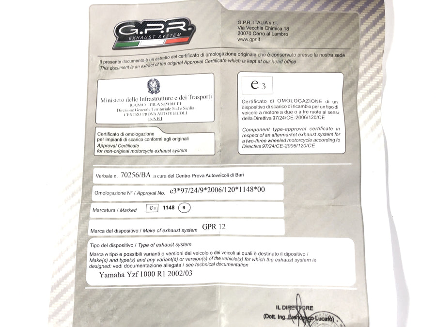 Yamaha YZF R1 RN09 [2003] - Eksosdefinert lyddemper G.P.R.
