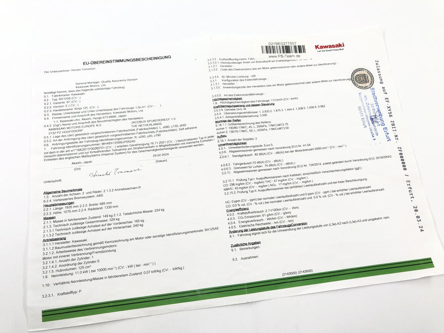 Kawasaki Ninja 125 BX125B [2024] - rammehode med papirer