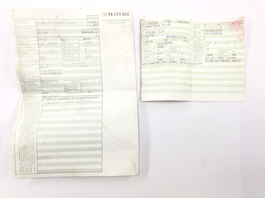 Suzuki GSX R 1100 GU74D [1987] - Ramme hovedramme med papirer